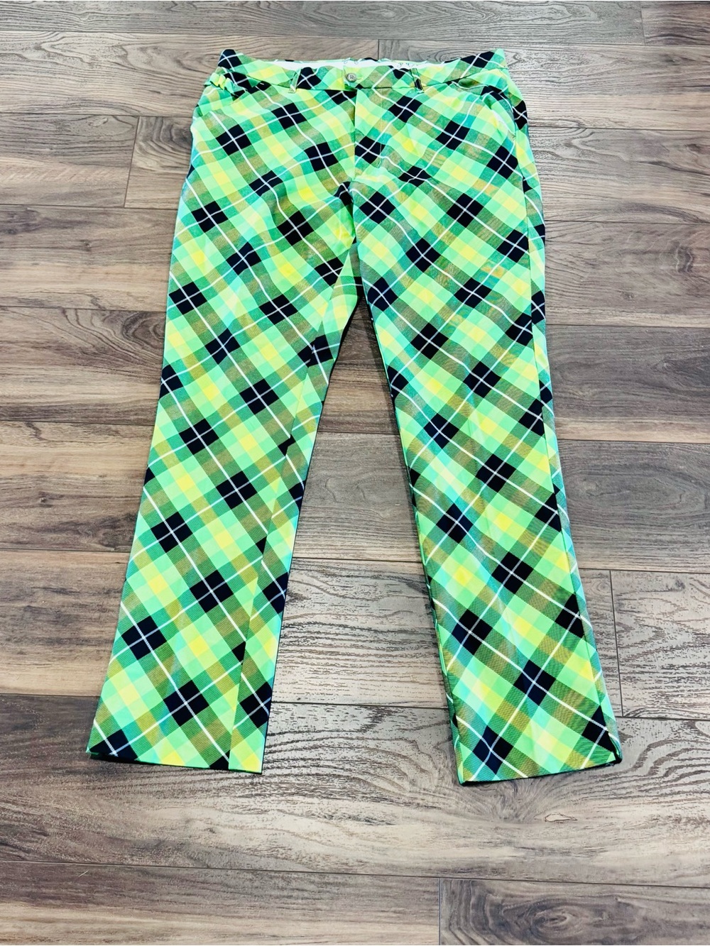 Royal & Awesome Men's Green Plaid Golf Pants 36x32 - Vibrant Patterned Pants